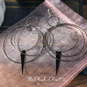 NEW Modern Geometric Silver Hoop Earrings Triple Circle Statement Dangle 4.5”